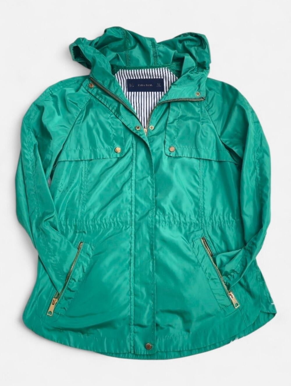 Zara Basic Kelly Green Hooded Full Zip Anorak Rain Jacket